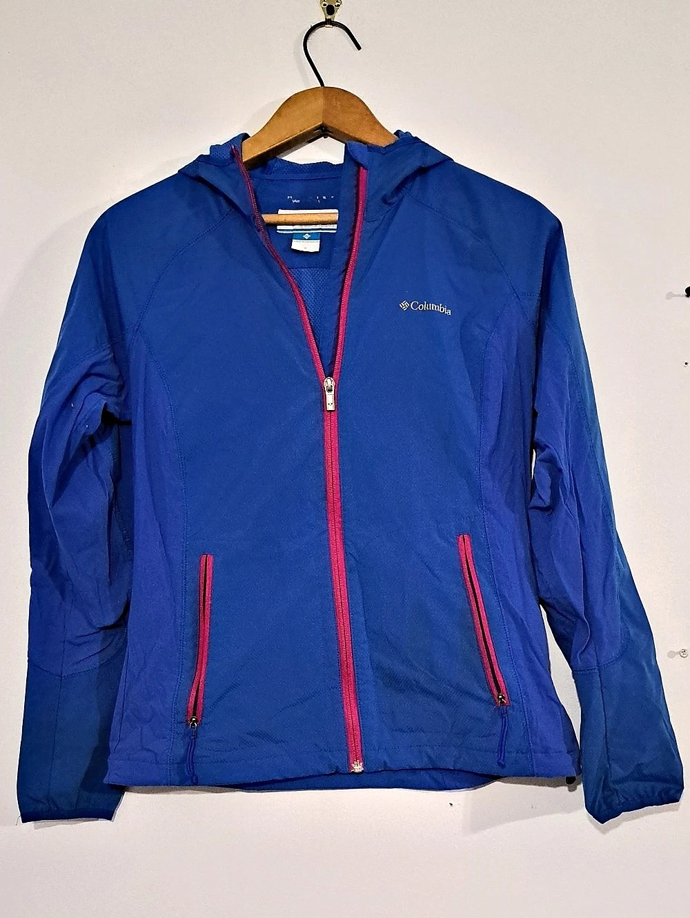 Columbia Women'Small Hooded Windbreaker Blue Size Small